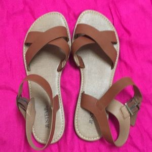 NWOT Just Fab flat cognac sandals